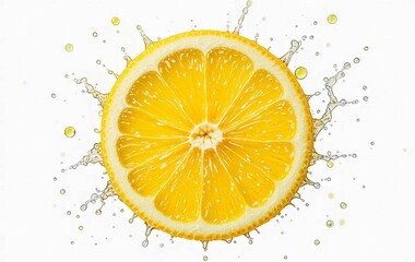 Fresh lemon slice bursting with juice on a clean white background for a cozy lifestyle feel