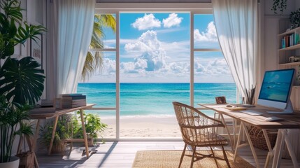 Sunlit Beach Landscape with Calm Waters and Serene Atmosphere