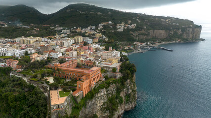 Fototapeta premium Aerial view of the city of Vico Equense. This town overlooks Mediterranean sea and is located in the Sorrento Coast, the province of Naples, Campania, Italy.