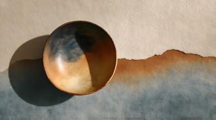 Simple Ceramic Bowl on Neutral Background with Artistic Design