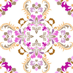 Vintage Purple Floral Damask Seamless Vector Pattern, Mystic Lavender Baroqoue Seamless Pattern. 
