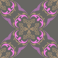 Vintage Purple Floral Damask Seamless Vector Pattern, Mystic Lavender Baroqoue Seamless Pattern. 
