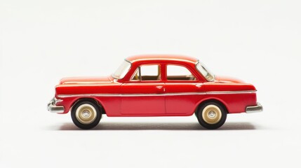 Fototapeta premium Classic Red Toy Car: A Symbol of Nostalgia and Childhood Memories