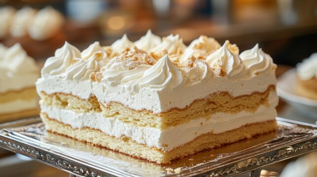 Delicious Dacquoise Cake with Almond Meringue and Cream Layers