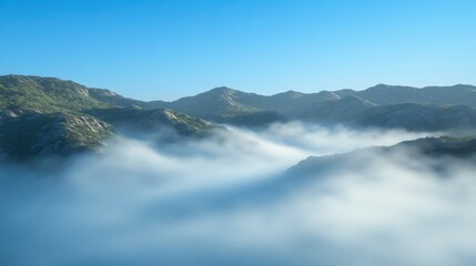 Fototapeta premium Misty Mountain Peaks Scenic Landscape View Nature Photography fog sky art blue calm wild hills green