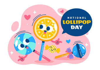 National Lollipop Day Vector Illustration on 20 July Celebrating Hard Candy and Sweet Treats in a Flat Style Cartoon Background