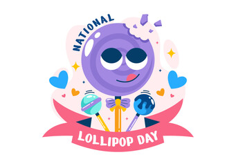 National Lollipop Day Vector Illustration on 20 July Celebrating Hard Candy and Sweet Treats in a Flat Style Cartoon Background