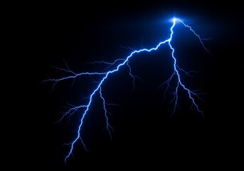 Blue Lightning Bolt Digital Art Against Black