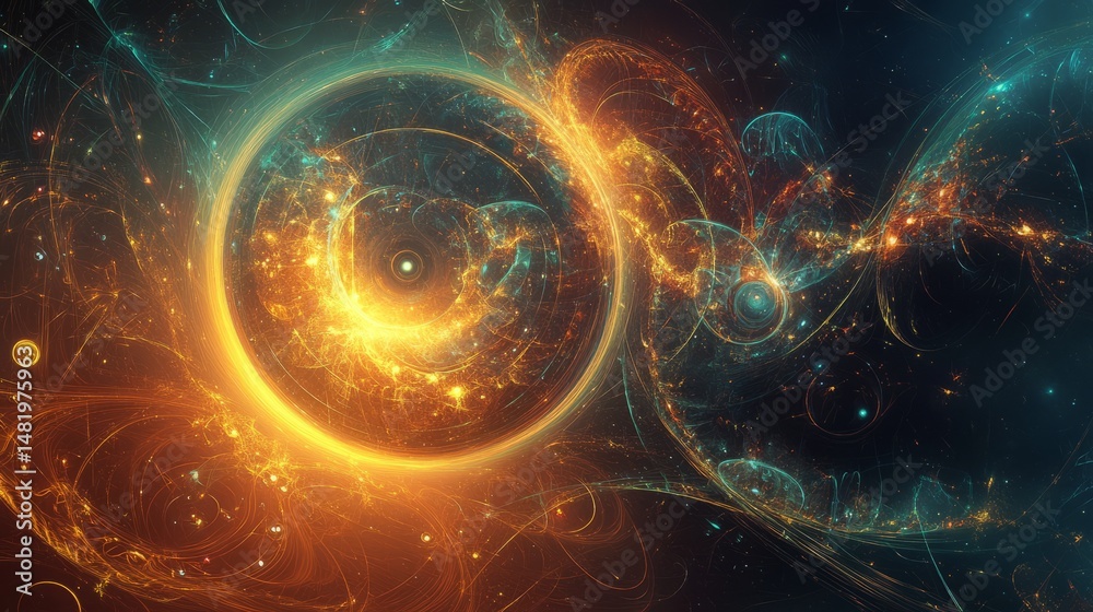 Poster futuristic abstract circular sci-fi background featuring glowing geometric rings and high-tech digit