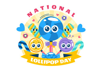 National Lollipop Day Vector Illustration on 20 July Celebrating Hard Candy and Sweet Treats in a Flat Style Cartoon Background