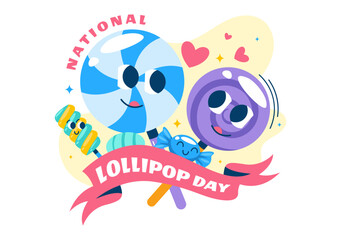 National Lollipop Day Vector Illustration on 20 July Celebrating Hard Candy and Sweet Treats in a Flat Style Cartoon Background