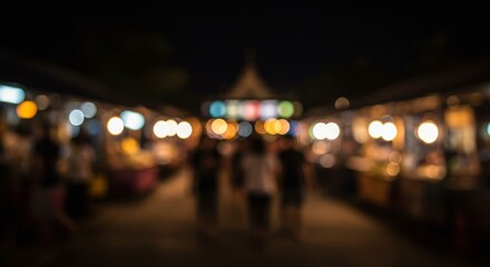 Blurred Photo of Night Market Crowd with Bokeh Lights