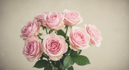 Bouquet of Pink Roses Photo on Soft Pastel Background
