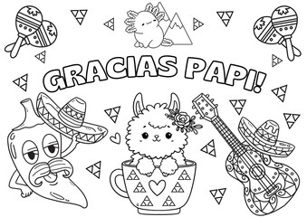 Obraz premium ¡Gracias papi! Página para colorear del Día del Padre con inscripción en español