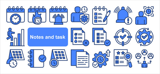 WebNotes and task icon collection set. Containing reminder, priority, deadline, completed, calendar, schedule, notification icon. Simple line vector.