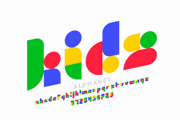 Fototapeta na wymiar KiDs. Playful style font, alphabet letters and numbers vector illustration