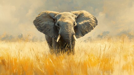 Naklejka premium Elephant in Savannah Grassland