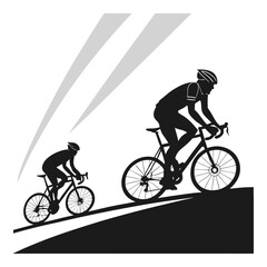 Fototapeta premium Silhouette Of Cyclists Riding Bicycles Black And White