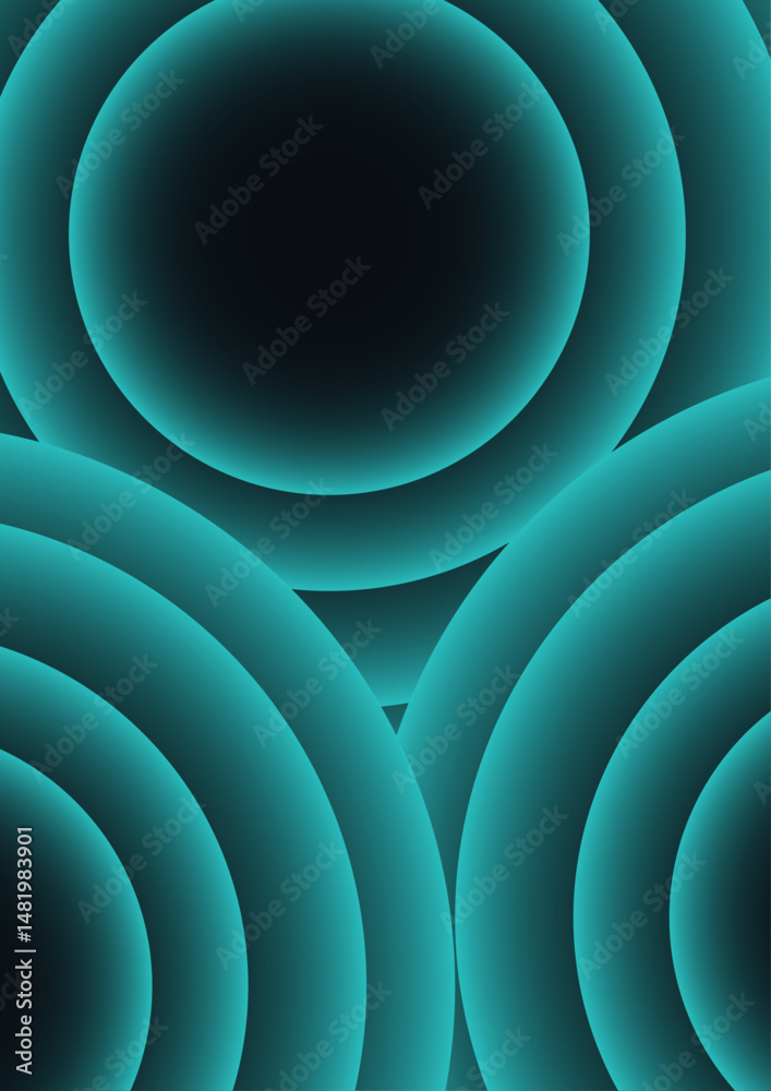 Aufkleber Abstract futuristic background with concentric circular layers with a neon cyan glow effect on a dark background. Minimalist cover template with vibrant perspective geometric oval shapes.