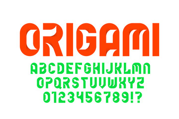 Origami style font, alphabet letters and numbers vector illustration