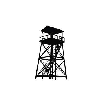 Fire watch tower silhouette on white background