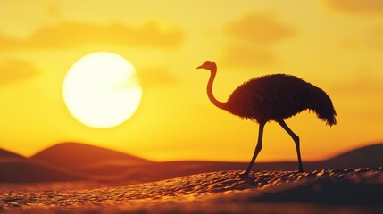 Ostrich silhouette at sunset