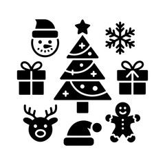 Holiday Icon Set – Simple Black & White Christmas Symbols