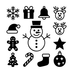 Festive Minimalist Icons – Santa Hat, Reindeer, Candy Cane