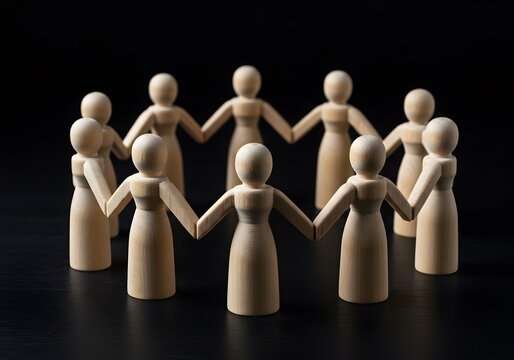 Wooden figurines circle unity