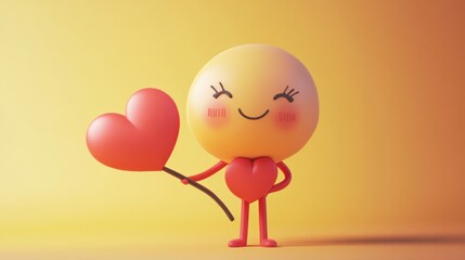 Adorable 3D Emoji Holding a Heart-Shaped Balloon: A Symbol of Love and Affection