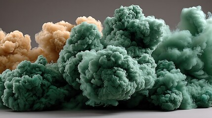 Dense formations of colored smokes are arranged beside each other.