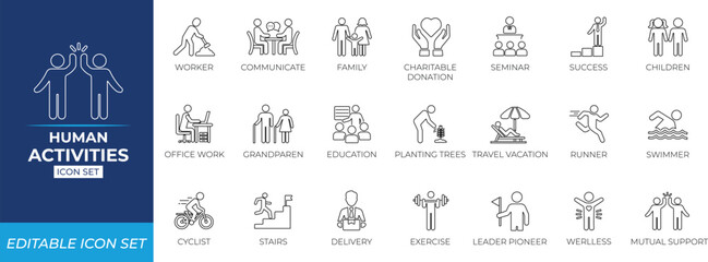 Human activities line icon set.