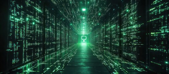 Fototapeta premium Data Center Server Room with Digital Code