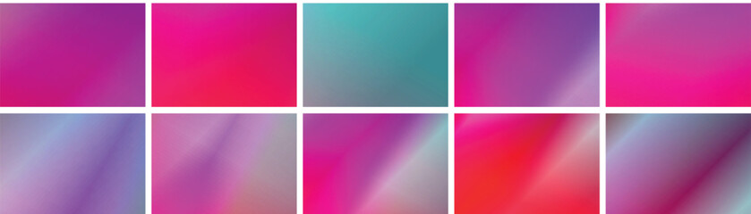 Set Of Ten Abstract Gradient Backgrounds, Vivid Magenta And Teal Accents, For Dynamic Digital Design And Web