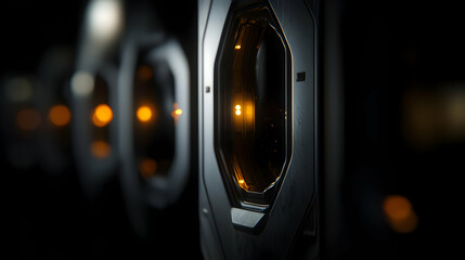 Close Up Futuristic Geometric Panels With Glowing Light