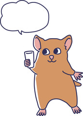 おかわりをアピールするかわいいネズミの吹き出し付きイラスト