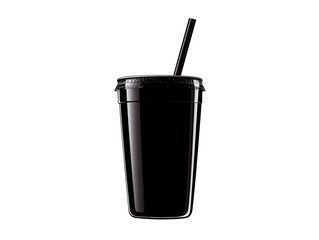 Sleek black drink cup with straw for modern beverage presentation, cut out transparent