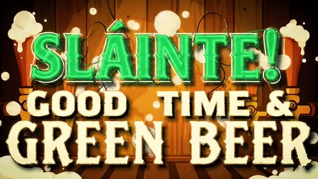 Vintage style beer advertisement graphic design with slainte good time and green beer
