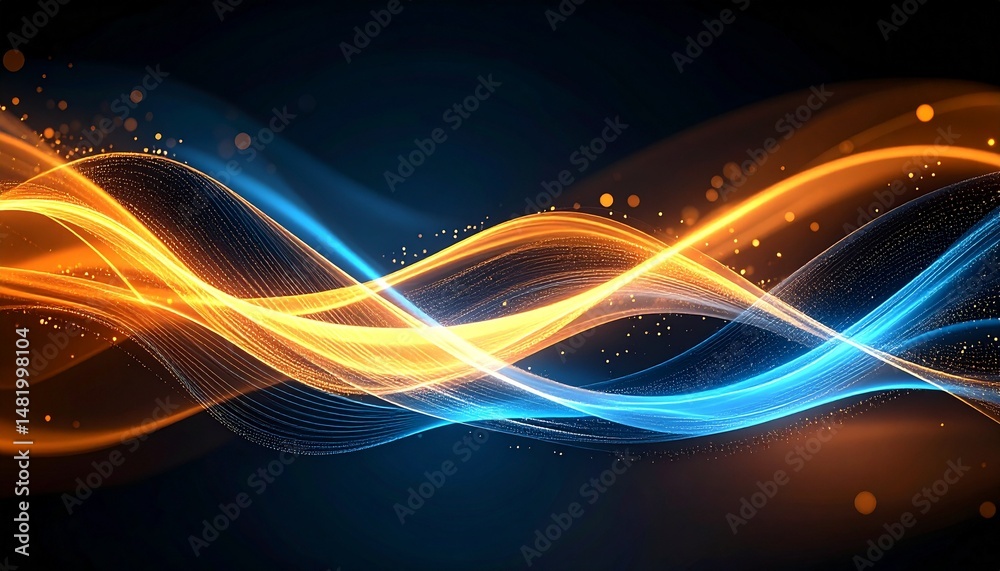 Canvas Prints abstract flowing lines of orange and blue lights on a dark background design