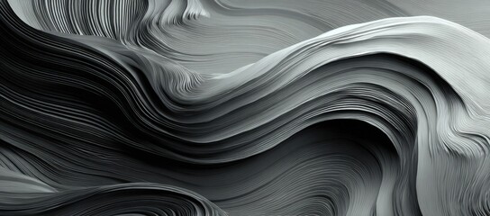 3d abstract flowing wavy lines in grayscale on smooth grey background
