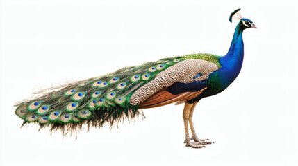 Obraz premium peacock, photography, USA, colour image, close-up, studio shot, animal themes, one animal, profile view, white background, animal wildlife, male animal