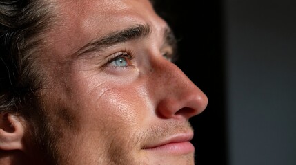 Obraz premium Close-up profile view of a man looking upward