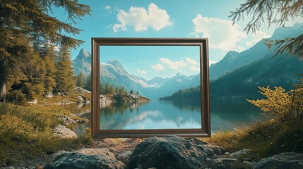 Fototapeta premium Stunning Scenic Frame Reflecting Nature's Beauty in Landscape