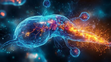 Obraz premium Artistic Close-Up of Pancreatic Endocrine Cells in Vibrant Colors