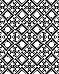 A visually striking pattern showcases alternating diamonds and circles in black and white, creating a dynamic and modern aesthetic