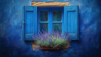 Vibrant blue window with lavender