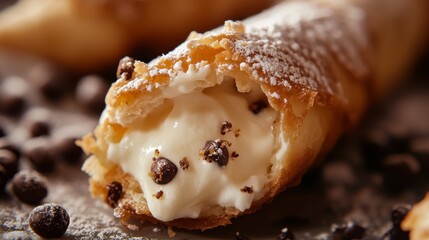 Freshly Filled Cannoli with Chocolate Chips and Powdered Sugar