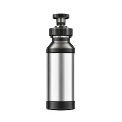 Sleek silver bottle dark top textured metal modern design isolated on on transparent background