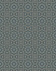 This visual features a complex geometric pattern with interlocking shapes in a structured and symmetrical arrangement