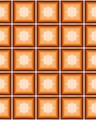 Warm orange geometric pattern showcases square shapes with light centers arranged in a precise grid, emphasizing symmetry and color contrast
